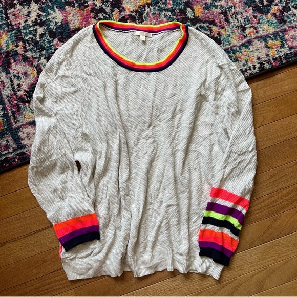 Lisa Todd Lightweight Knit Rainbow Stripe Accent Sweater Womens 2X Cotton - Picture 6 of 6